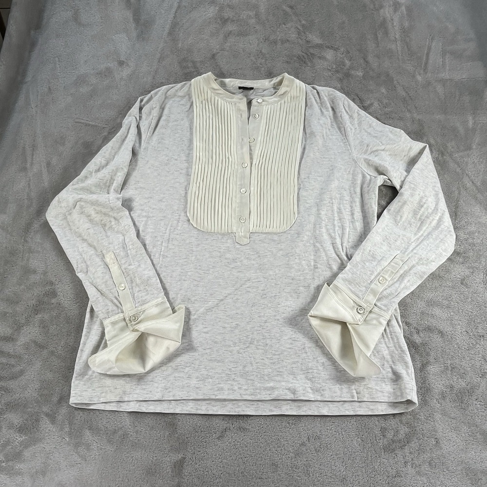 J. Crew Womens L Tuxedo Bib Shirt Heather Grey Popover Peasant Boho Coastal